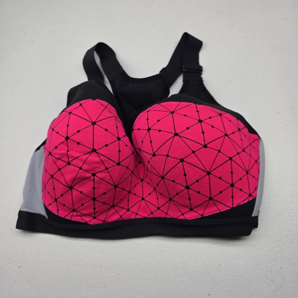 Victoria's Secret Women Sports Bra 34DD Red Geometric Underwired READ